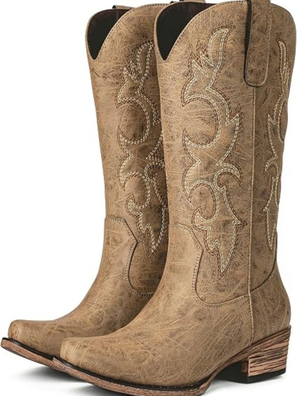 Cowboy Boots for Women - Mid Calf Cowgirl Boots Western Chunky Heel Pointed Toe